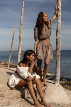 Flora Bedrucktes Top Mehrfarbig Altrosa