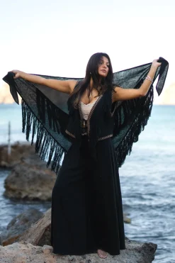 Fransenschal Flecos Schwarz