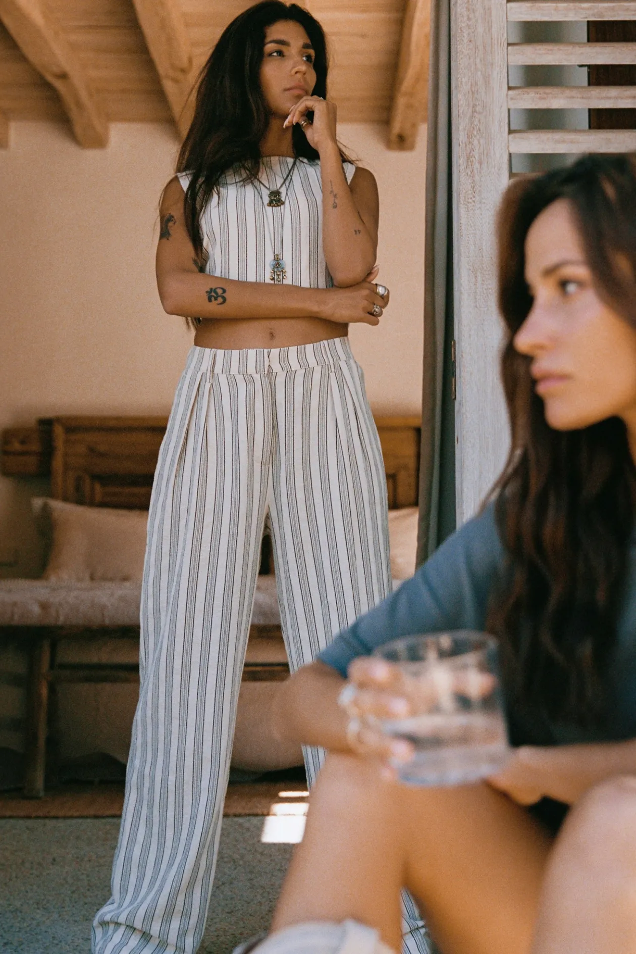 Ivy Gestreifte Hose Gestreift Beige/Schwarz