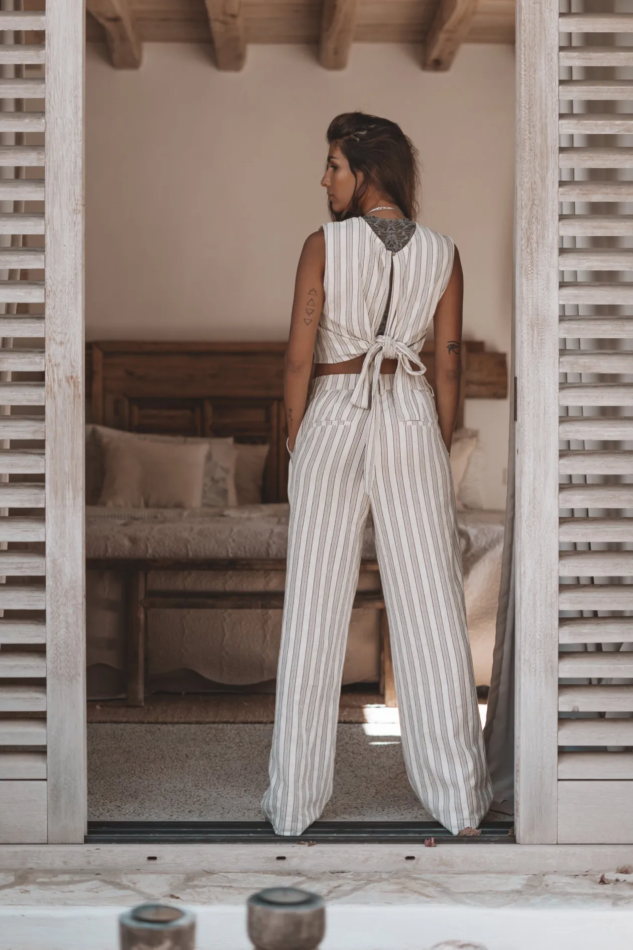 Ivy Gestreifte Hose Gestreift Beige/Schwarz