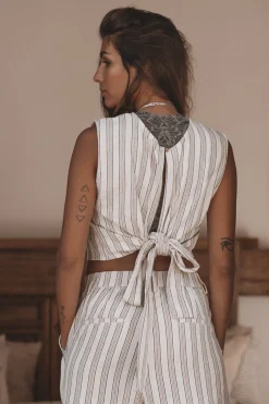 Ivy Gestreiftes Top Gestreift Beige/Schwarz