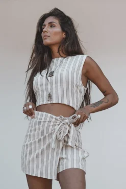 Ivy Gestreiftes Top Gestreift Beige/Schwarz