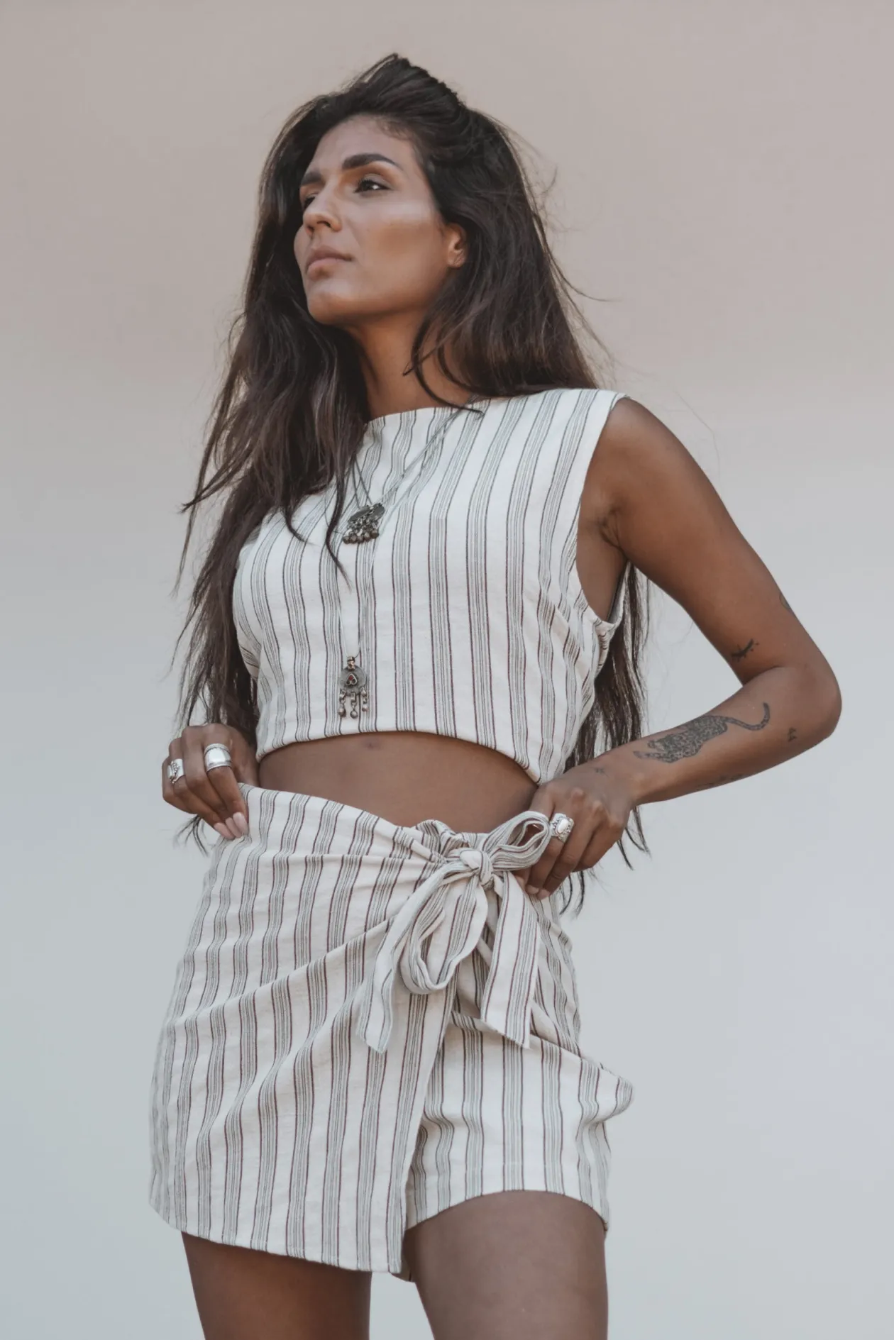 Ivy Gestreiftes Top Gestreift Beige/Schwarz