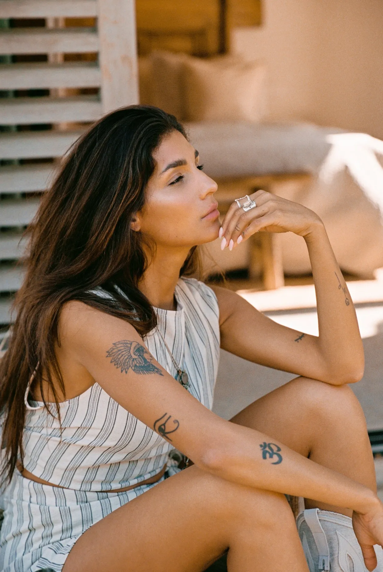 Ivy Gestreiftes Top Gestreift Beige/Schwarz