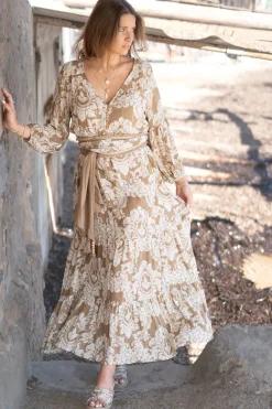 Kleid Gloria Barock Taupe Druck