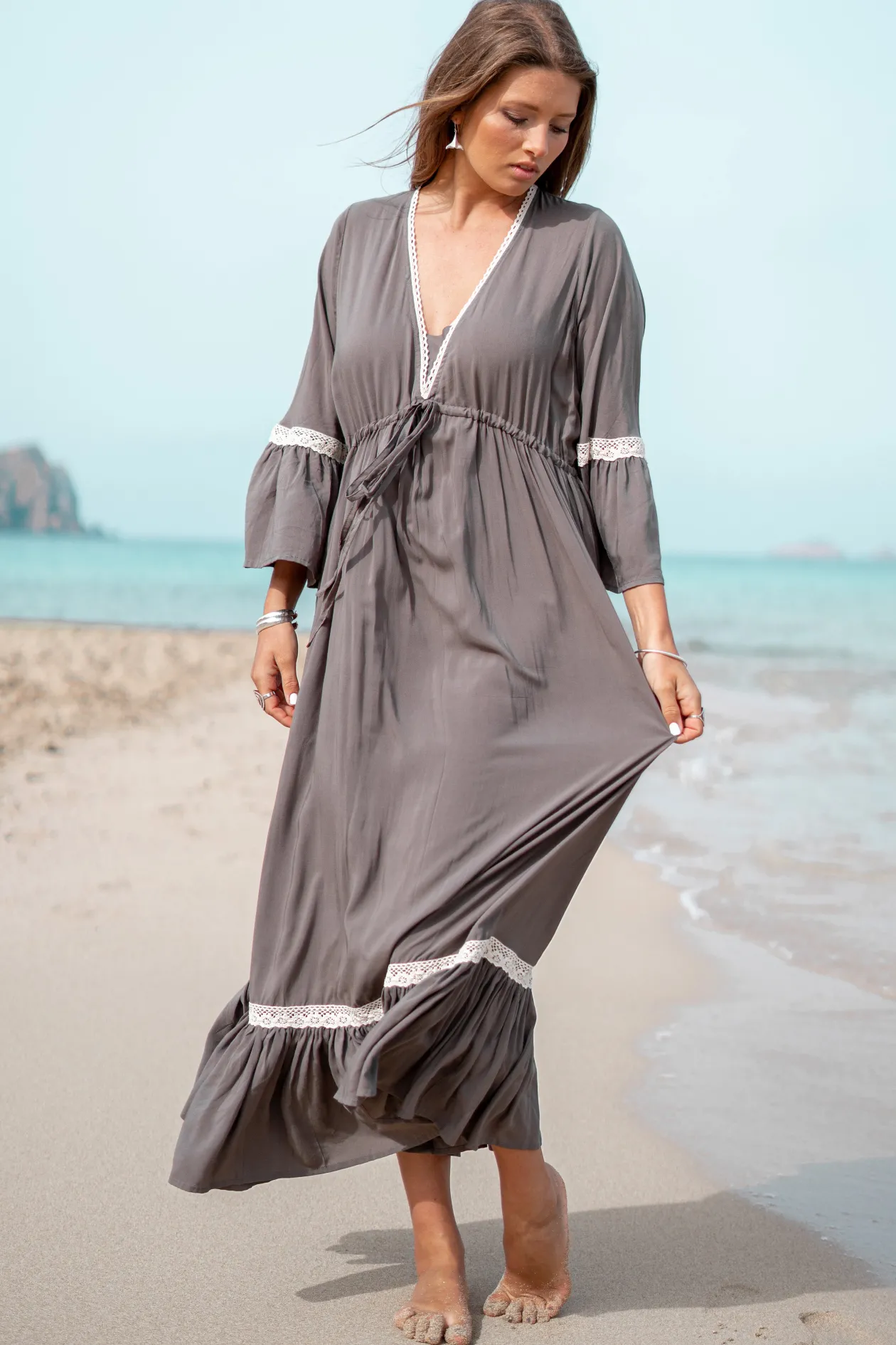 Kleid Isabella Crochet Taupe