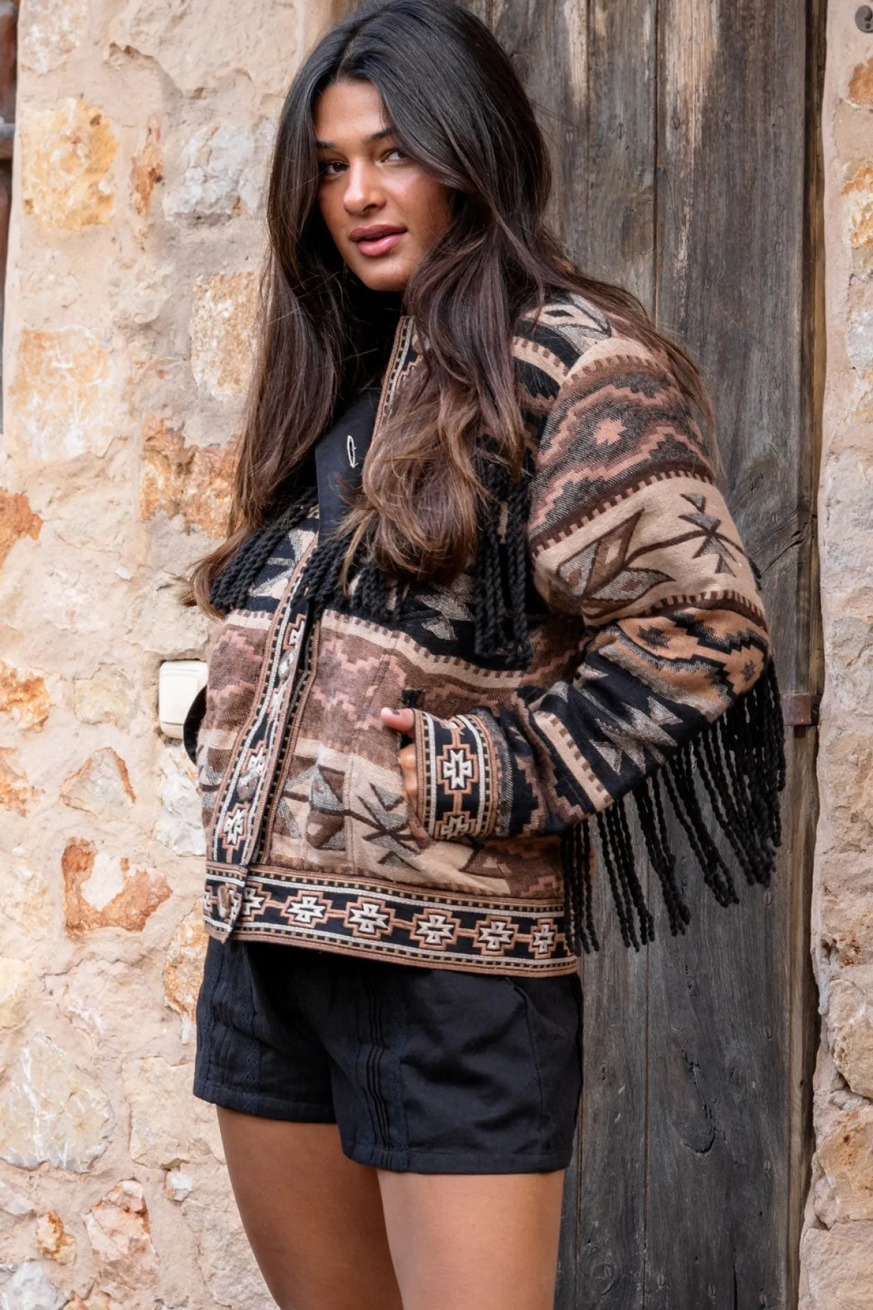 Kurze Fransenjacke Nomad Braun