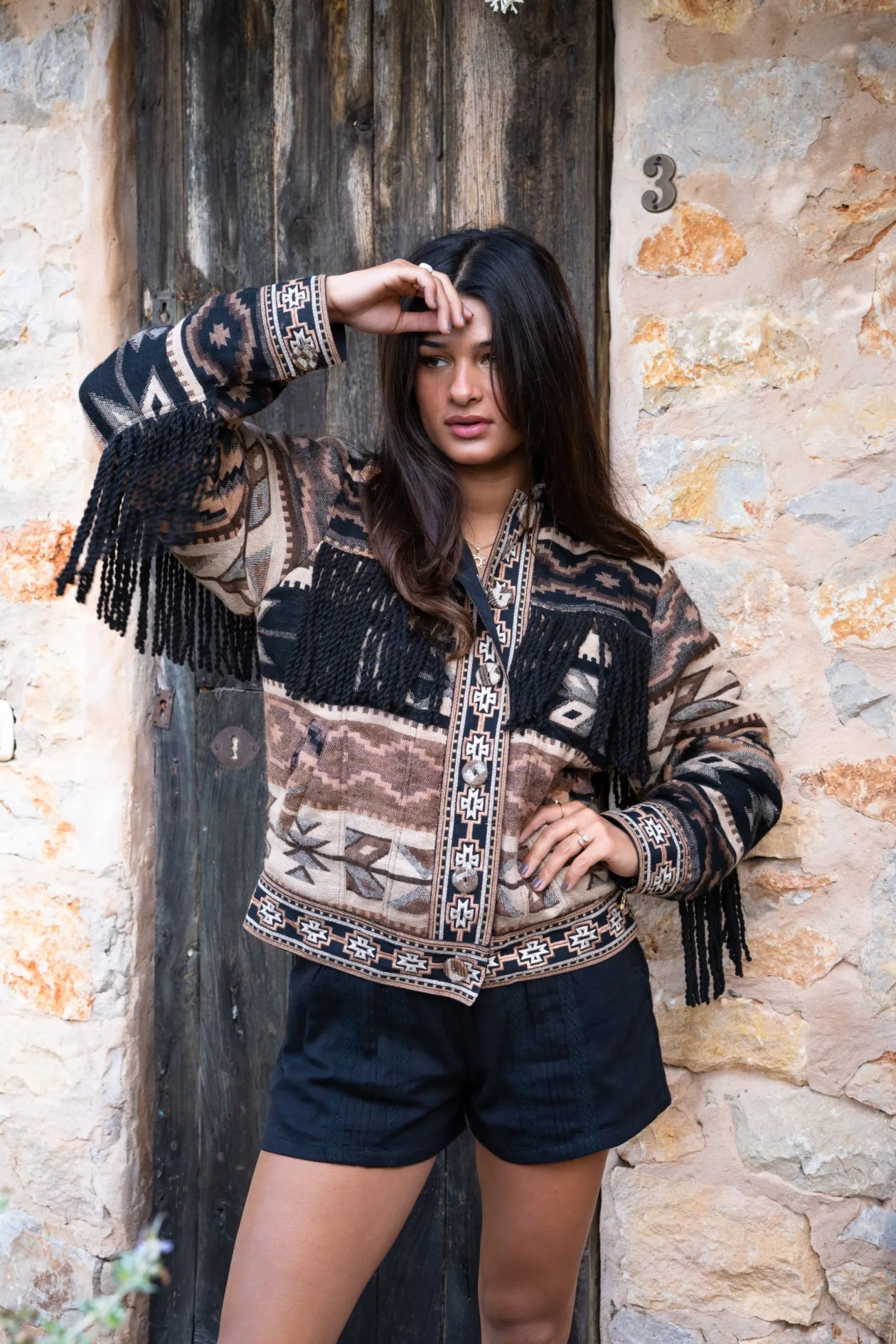 Kurze Fransenjacke Nomad Braun