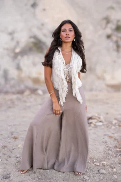 Kurze Fransenweste Esthetica Ecru