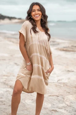 Kurzer Kaftan Noa Tie Dye Sand/Beige