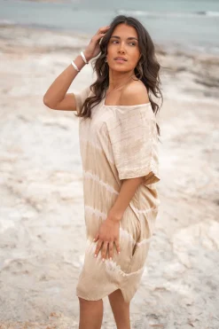 Kurzer Kaftan Noa Tie Dye Sand/Beige