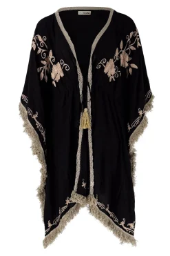 Kurzer Kimono Fransen Fresko Schwarz