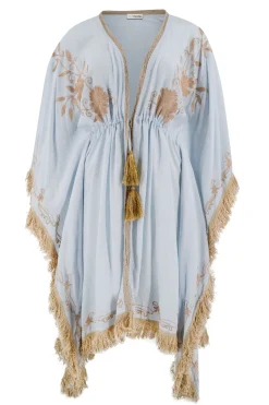 Kurzer Kimono Fransen Fresko Blassblau