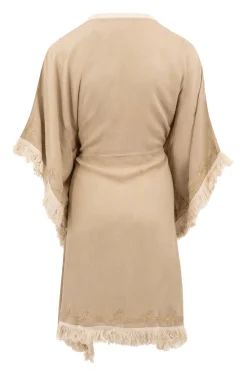 Kurzer Kimono Fransen Fresko Hell Taupe
