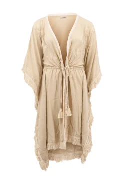Kurzer Kimono Fransen Sand/ Ecru Gold
