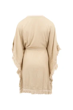 Kurzer Kimono Fransen Sand/ Ecru Gold