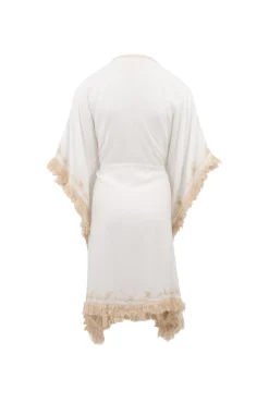 Kurzer Kimono Fransen Weiß/ Ecru Gold