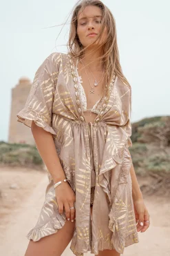 Kurzer Kimono Leafy Taupe