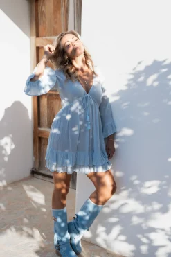 Kurzes Kleid Dantae Flower Blassblau