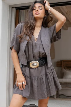 Kurzes Kleid Elia Einfarbig Anthrazit