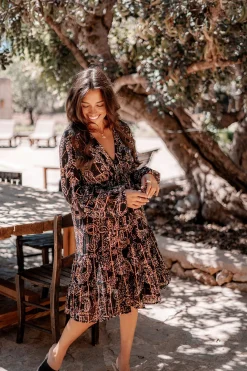 Kurzes Kleid Mio Paisley Schwarz