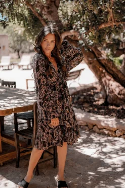 Kurzes Kleid Mio Paisley Schwarz