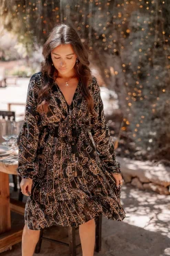 Kurzes Kleid Mio Paisley Schwarz