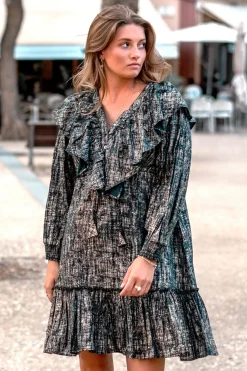 Kurzes Kleid Ruffle Sparkle Schwarz Gold