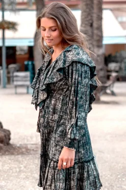 Kurzes Kleid Ruffle Sparkle Schwarz Gold