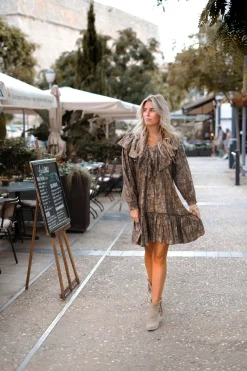 Kurzes Kleid Ruffle Sparkle Taupe Gold