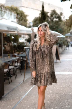 Kurzes Kleid Ruffle Sparkle Taupe Gold