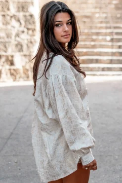 Lange Bluse Sparkle Ecru Gold