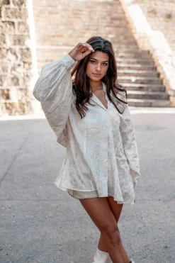 Lange Bluse Sparkle Ecru Gold