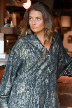 Lange Bluse Sparkle Schwarz Gold