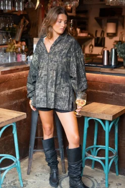 Lange Bluse Sparkle Schwarz Gold