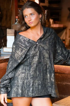 Lange Bluse Sparkle Schwarz Gold