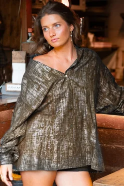 Lange Bluse Sparkle Taupe Gold