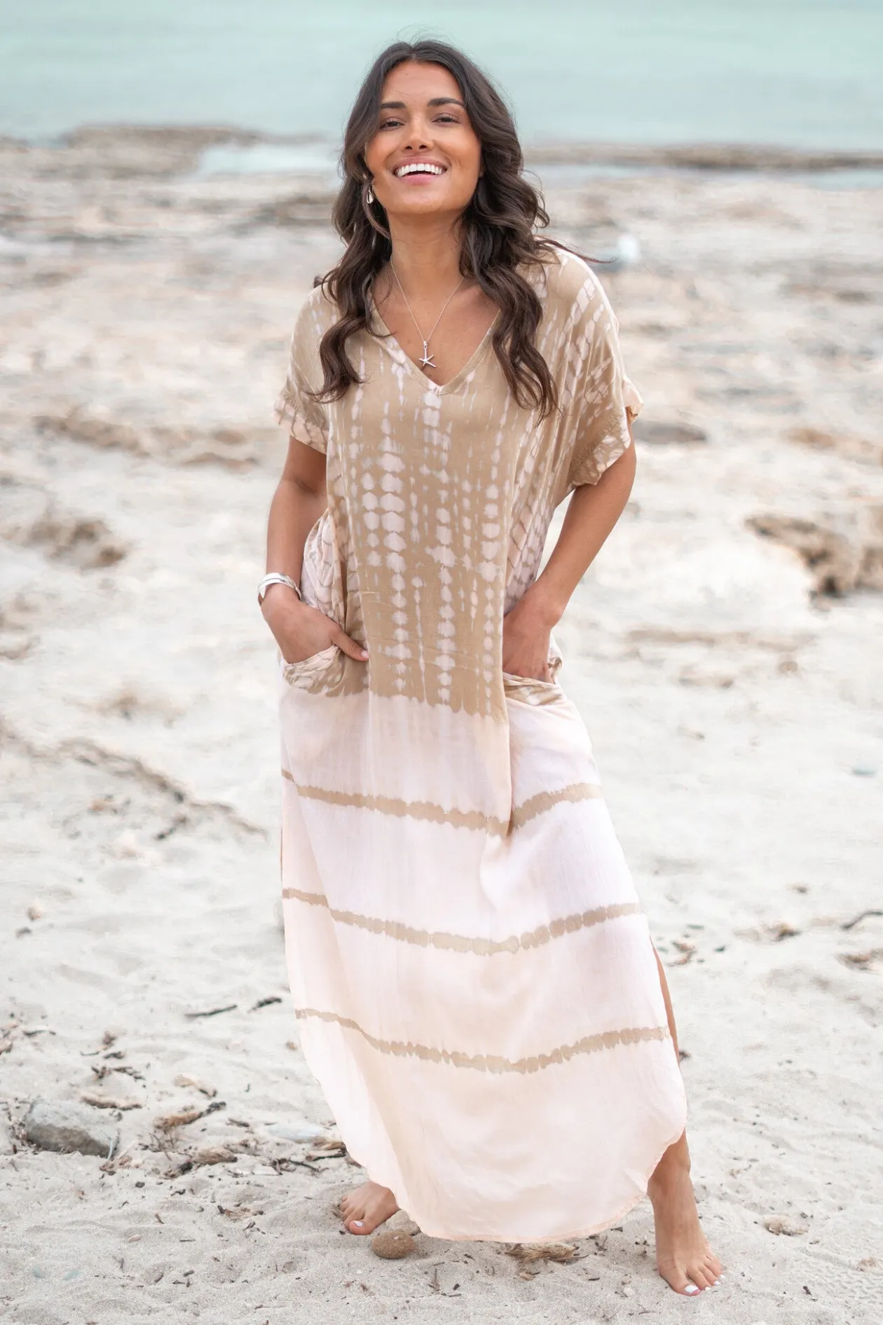 Langer Kaftan Noa Tie Dye Powder/ Sand