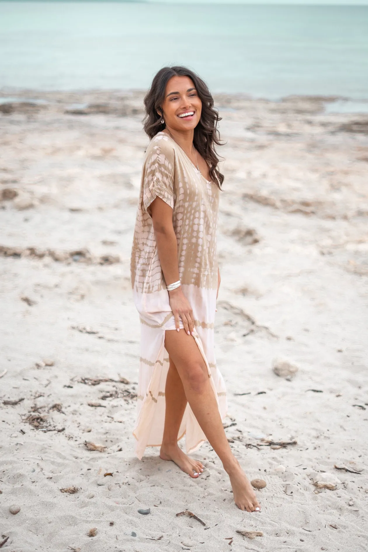 Langer Kaftan Noa Tie Dye Powder/ Sand