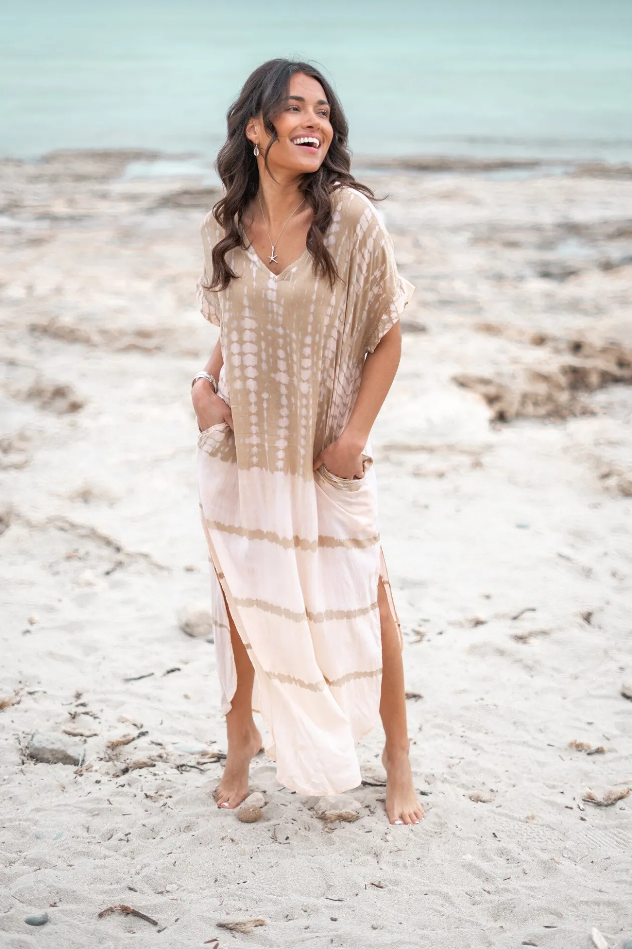 Langer Kaftan Noa Tie Dye Powder/ Sand