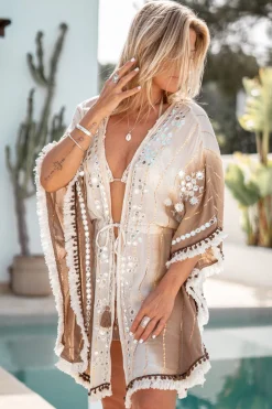 Langer Kimono Aine Lurex Beige/Braun