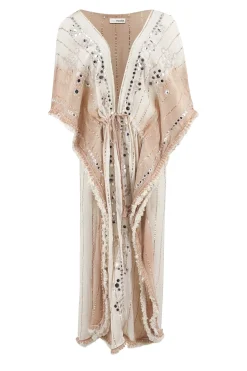 Langer Kimono Aine Lurex Weiß Beige
