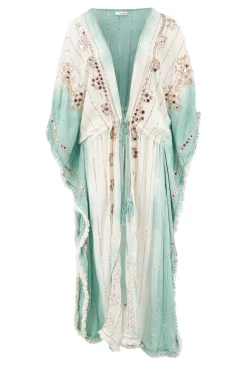 Langer Kimono Aine Lurex Weiß Aqua