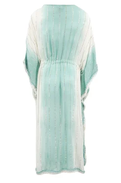 Langer Kimono Aine Lurex Weiß Aqua