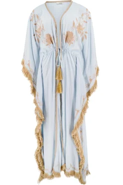 Langer Kimono Fransen Fresko Hellblau