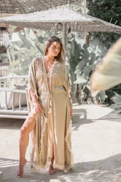Langer Kimono Fransen Kyra Puder