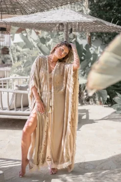 Langer Kimono Fransen Kyra Puder