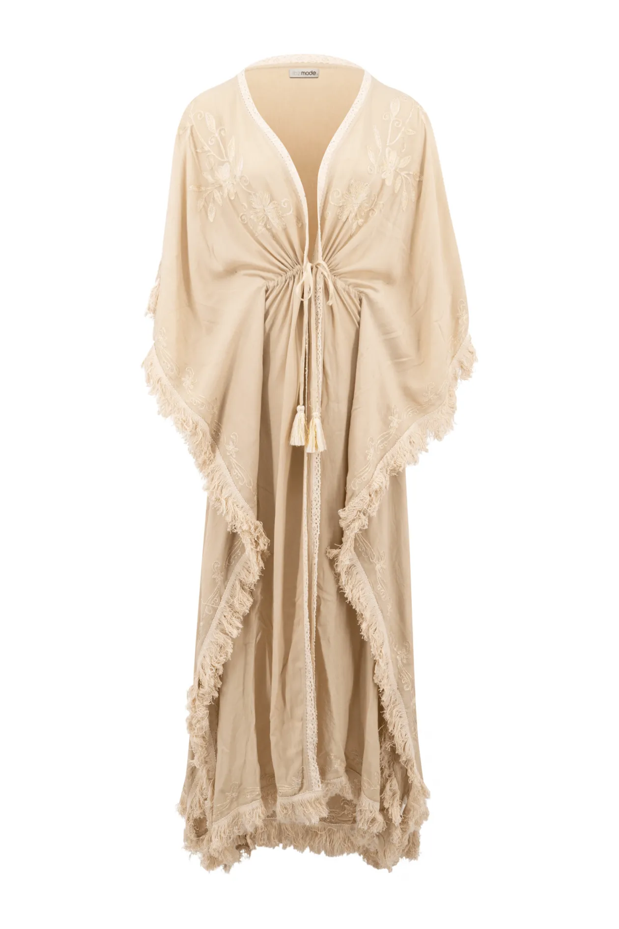 Langer Kimono Fransen Sand/ Ecru Gold