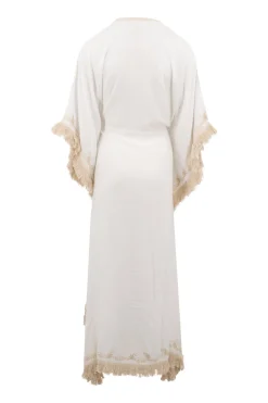Langer Kimono Fransen Weiß/ Ecru Gold