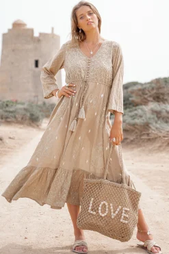 Langes Kleid Flora Taupe